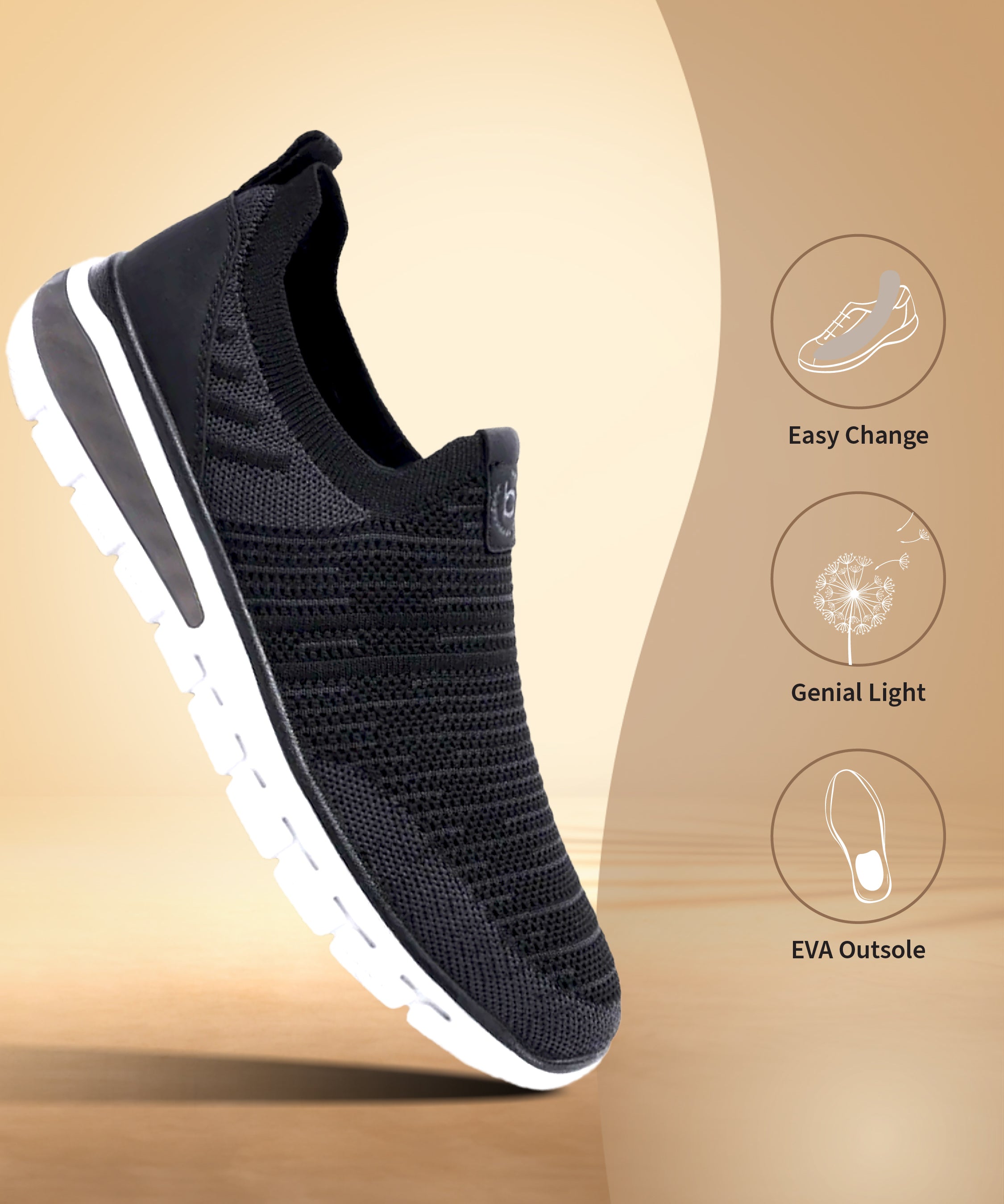 bugatti Yucatan black comfort sneaker with a white sole, shown at an angle.