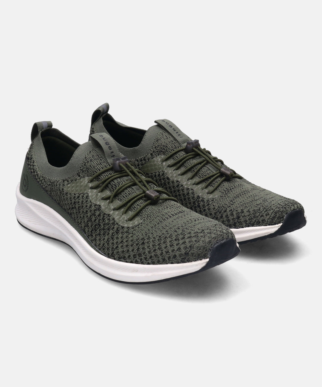 Dark green athleisure sneakers by bugatti, with a knit texture, quick lacing system, and white soles.