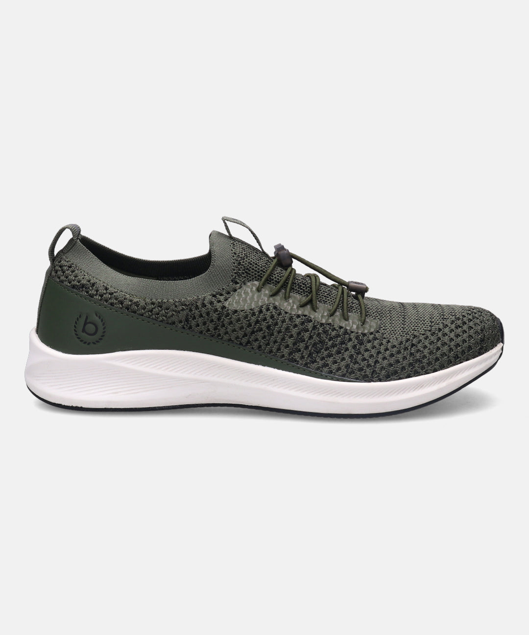 Dark green athleisure sneakers by bugatti, featuring a knit upper, a white sole, and an adjustable lace-up closure.