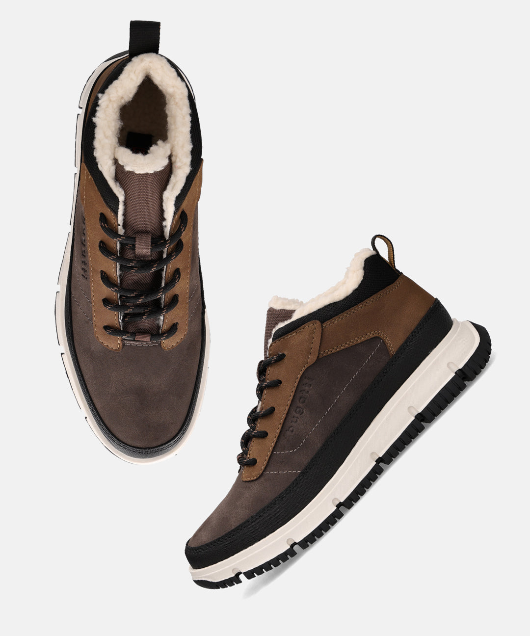 Multicolor casual boots by Bugatti, featuring brown suede and faux fur lining.