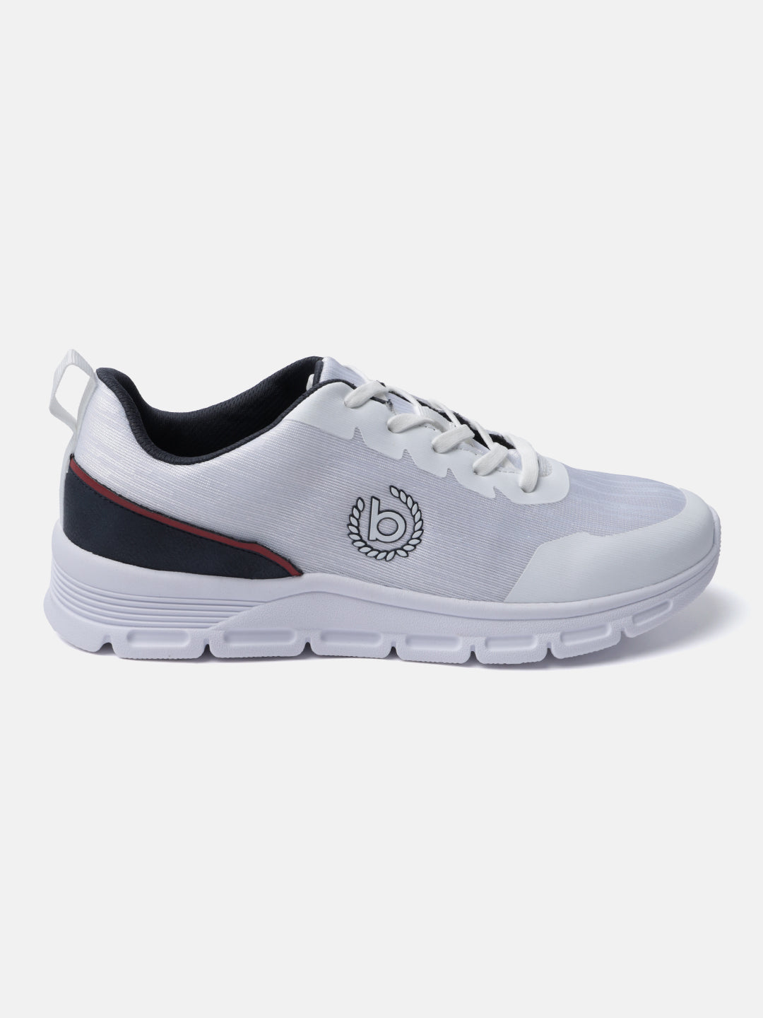 A white Men's bugatti Sneakers featuring a round plain toe, zero heels heel. Made from textile with a durable eva outsole, this laces design offers both style and comfort.