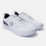 A white Men's bugatti Sneakers featuring a round plain toe, zero heels heel. Made from textile with a durable eva outsole, this laces design offers both style and comfort.