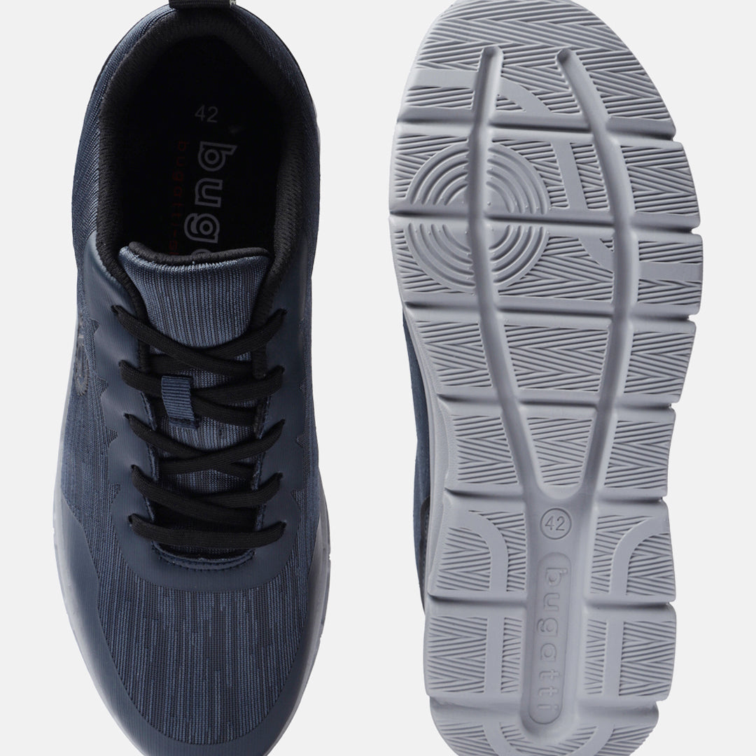 A blue Men's bugatti Sneakers featuring a round plain toe, zero heels heel. Made from textile with a durable eva outsole, this laces design offers both style and comfort.