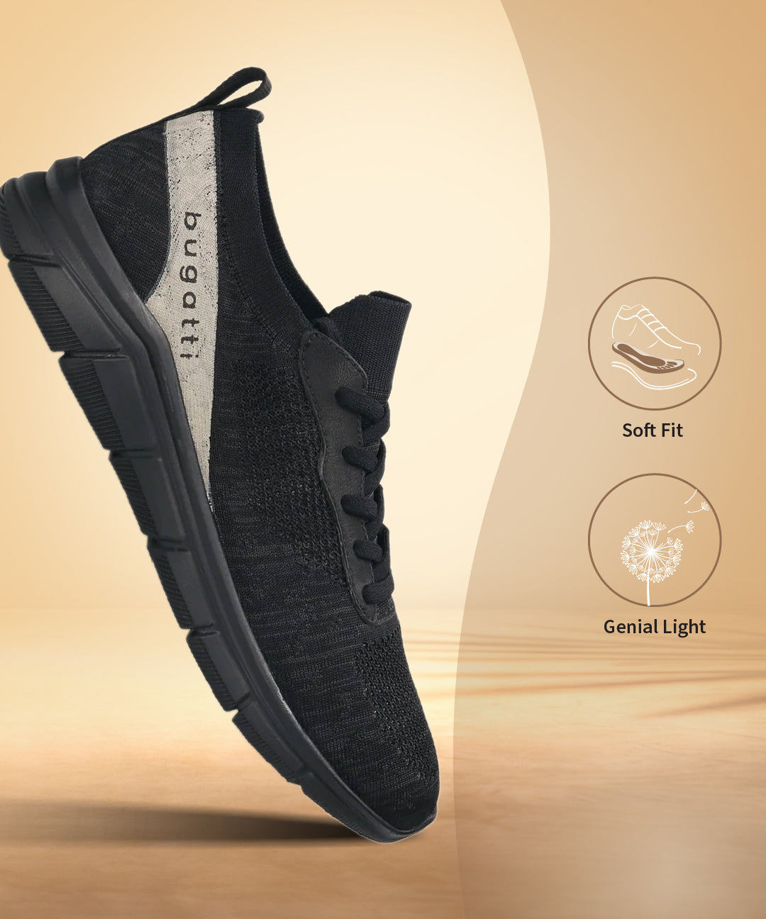 Black comfort mid-top sneakers by bugatti, shown in a side-view studio shot.