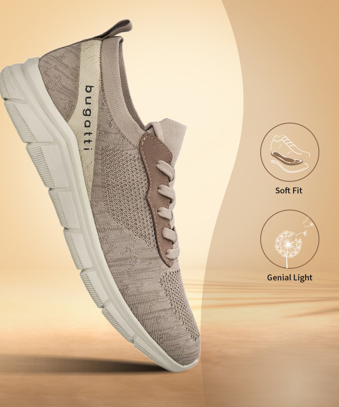 A beige Men's bugatti Sneakers featuring a round plain toe, zero heels heel. Made from textile with a durable eva outsole, this laces design offers both style and comfort.