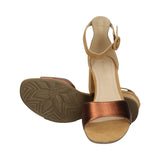 Vaiana Metallics & Cognac Suede Leather Ankle Strap Heels