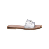 Inci Silver Leather Flat Sandals
