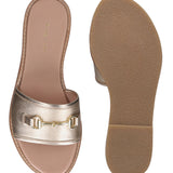 Inci Gold Leather Flat Sandals