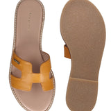 Inci Yellow Leather Flat Sandals