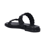 Sara Black Leather Flat Sandals