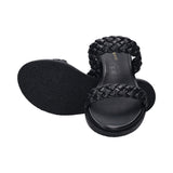 Sara Black Leather Flat Sandals
