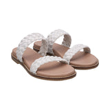 Sara White Leather Flat Sandals