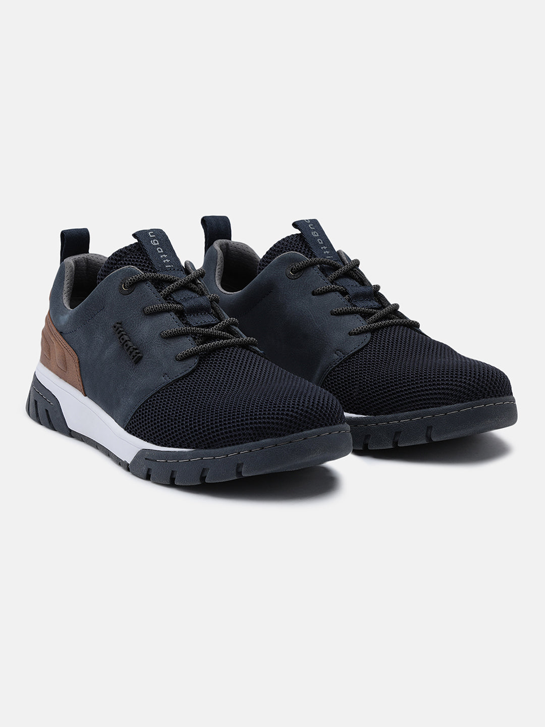 A blue Men's bugatti Sneakers featuring a round plain toe, zero heels heel. Made from textile with a durable eva outsole, this laces design offers both style and comfort.