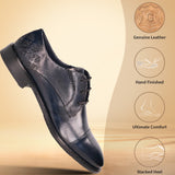 A blue Men's bugatti Derby featuring a round cap toe, stacked heel. Made from premium genuine leather with a durable leather outsole, this laces design offers both style and comfort.
