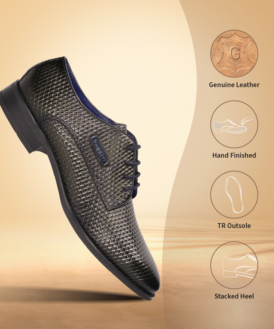 A green Men's bugatti Derby featuring a pointed plain toe, moulded  heel. Made from premium genuine leather with a durable tr outsole, this laces design offers both style and comfort.