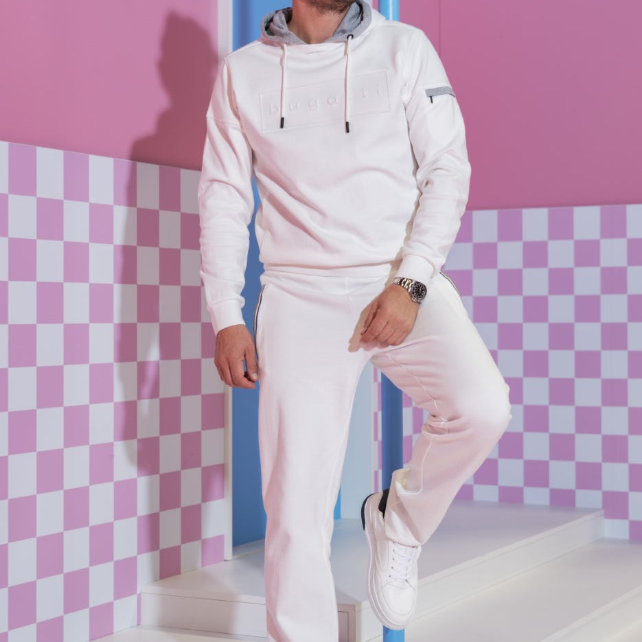 A white Men's bugatti Sneakers featuring a round plain toe, zero heels heel. Made from synthetic with a durable tpr outsole, this laces design offers both style and comfort.