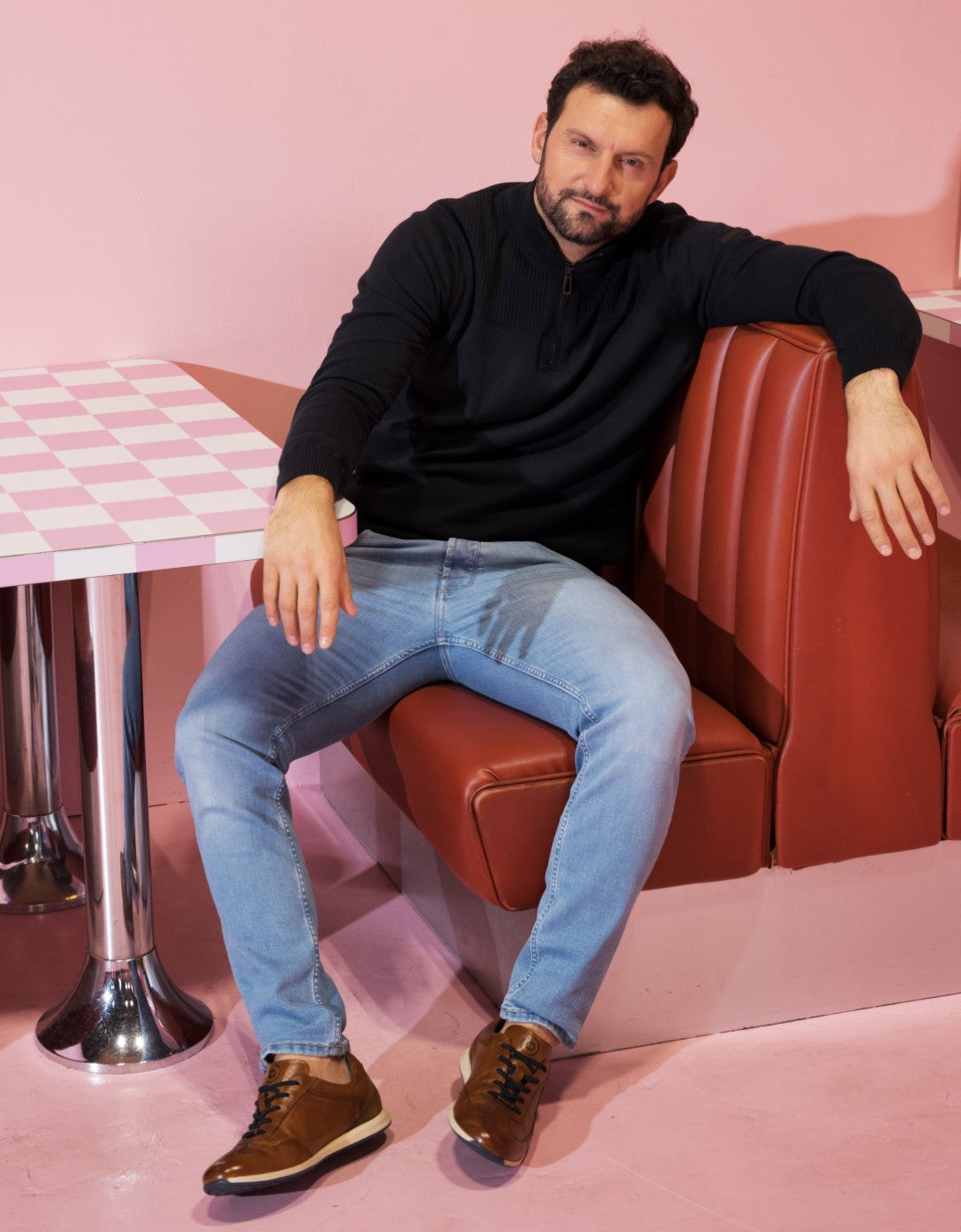 A cognac Men's bugatti Sneakers featuring a round plain toe, zero heels heel. Made from premium genuine leather with a durable tr outsole, this slip-on design offers both style and comfort.