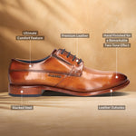 A cognac Men's bugatti Derby featuring a round plain toe, stacked heel. Made from premium genuine leather with a durable leather outsole, this laces design offers both style and comfort.
