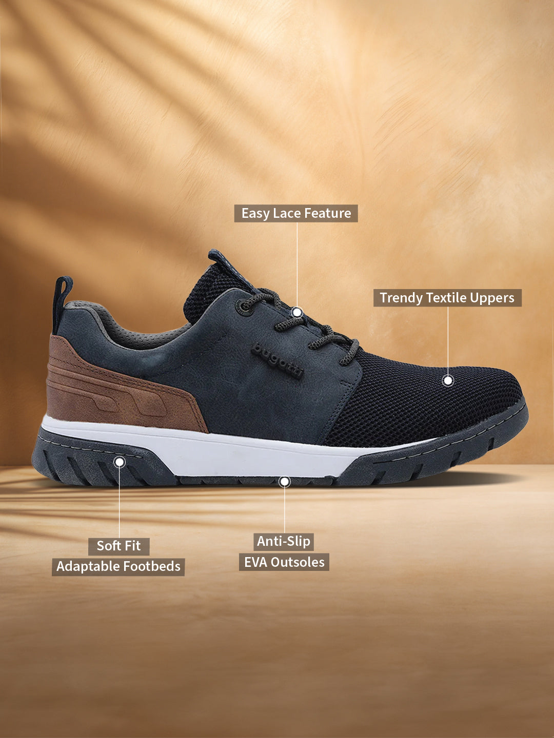 A blue Men's bugatti Sneakers featuring a round plain toe, zero heels heel. Made from textile with a durable eva outsole, this laces design offers both style and comfort.