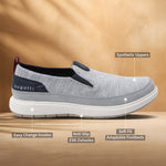 A grey Men's bugatti Casual Loafers featuring a round plain toe, zero heels heel. Made from synthetic with a durable eva outsole, this slip-on design offers both style and comfort.