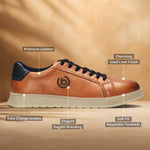 A cognac Men's bugatti Sneakers featuring a round plain toe, zero heels heel. Made from premium genuine leather with a durable tpr outsole, this laces design offers both style and comfort.