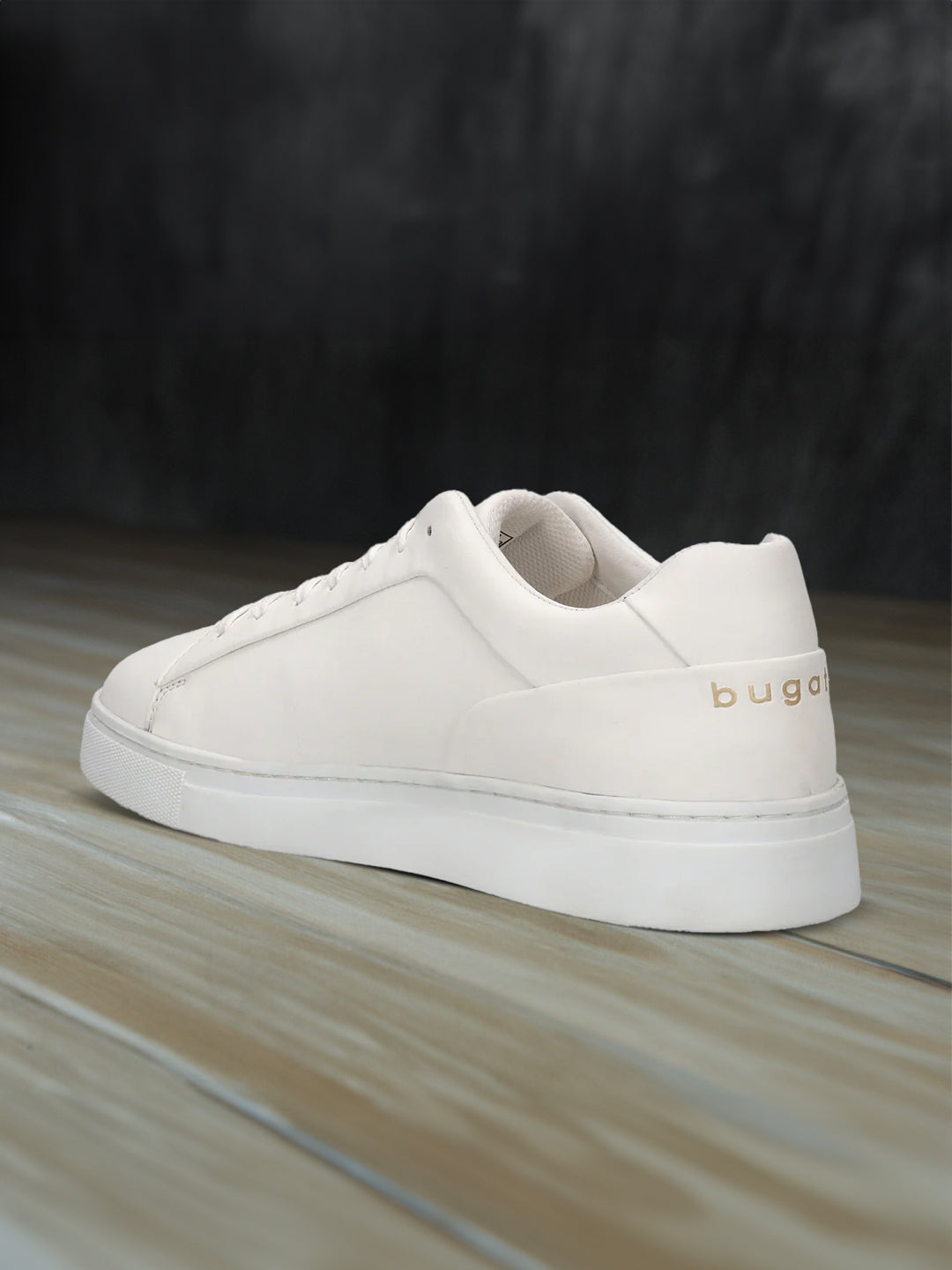 A white Men's bugatti Sneakers featuring a round toe plain toe, zero heels heel. Made from premium genuine leather with a durable tr outsole, this laces design offers both style and comfort.