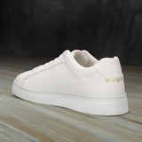 A white Men's bugatti Sneakers featuring a round toe plain toe, zero heels heel. Made from premium genuine leather with a durable tr outsole, this laces design offers both style and comfort.