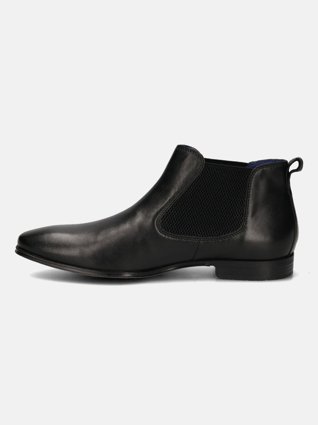 A black Men's bugatti  Chelsea Boots featuring a round toe plain toe, stacked heel. Made from premium genuine leather with a durable tpr outsole, this elastic design offers both style and comfort.