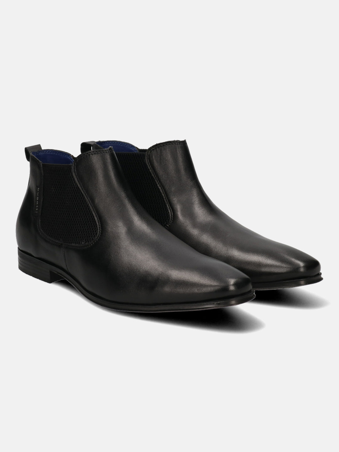 A black Men's bugatti  Chelsea Boots featuring a round toe plain toe, stacked heel. Made from premium genuine leather with a durable tpr outsole, this elastic design offers both style and comfort.