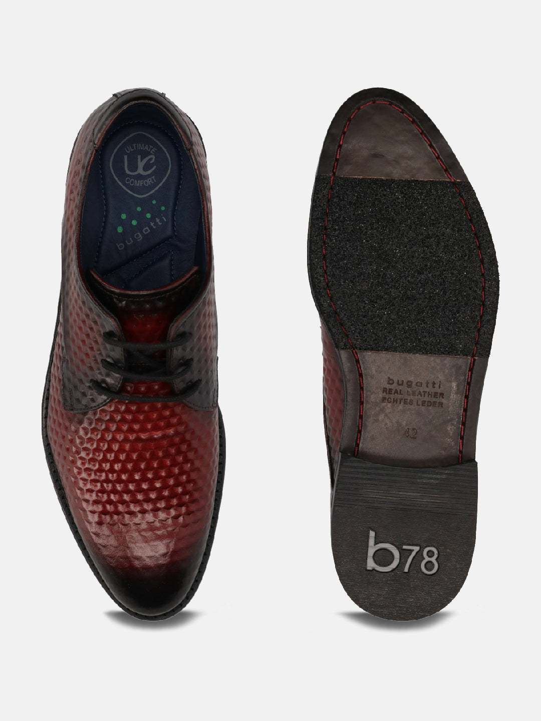 A grey Men's bugatti  Derby featuring a round toe plain toe, stacked heel. Made from premium genuine leather with a durable leather outsole, this laces design offers both style and comfort.