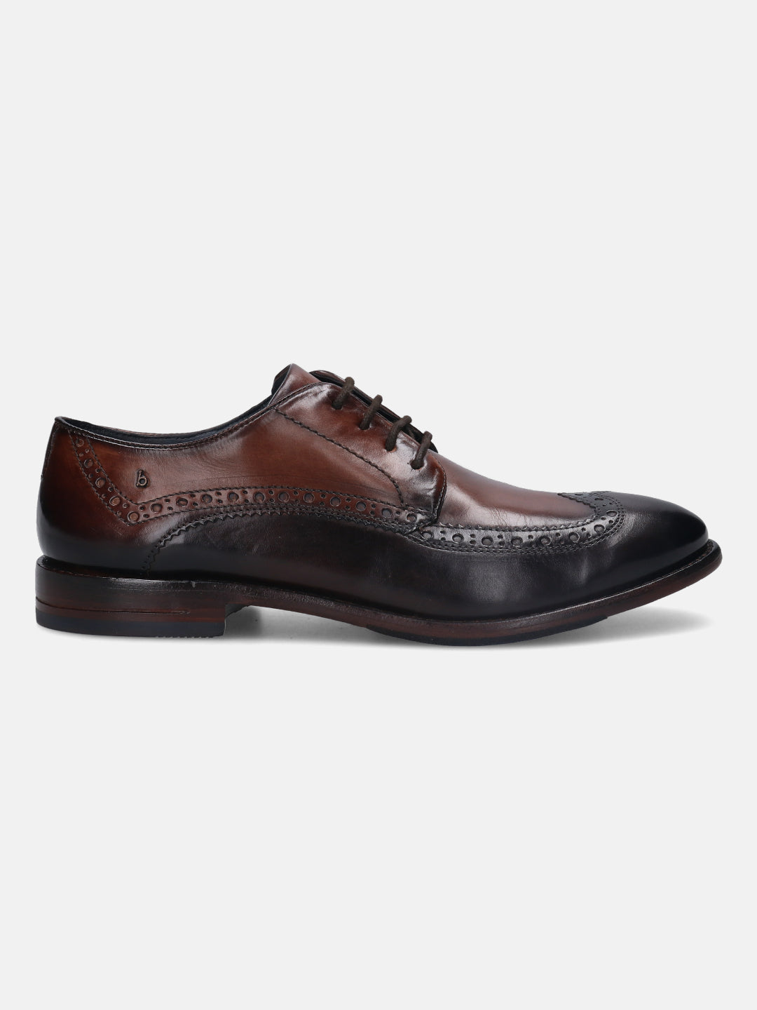 A brown Men's bugatti Brogue featuring a round wingcap, stacked heel. Made from premium genuine leather with a durable leather outsole, this laces design offers both style and comfort.