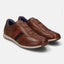 A cognac Men's bugatti Sneakers featuring a round plain toe, zero heels heel. Made from premium genuine leather with a durable tr outsole, this slip-on design offers both style and comfort.