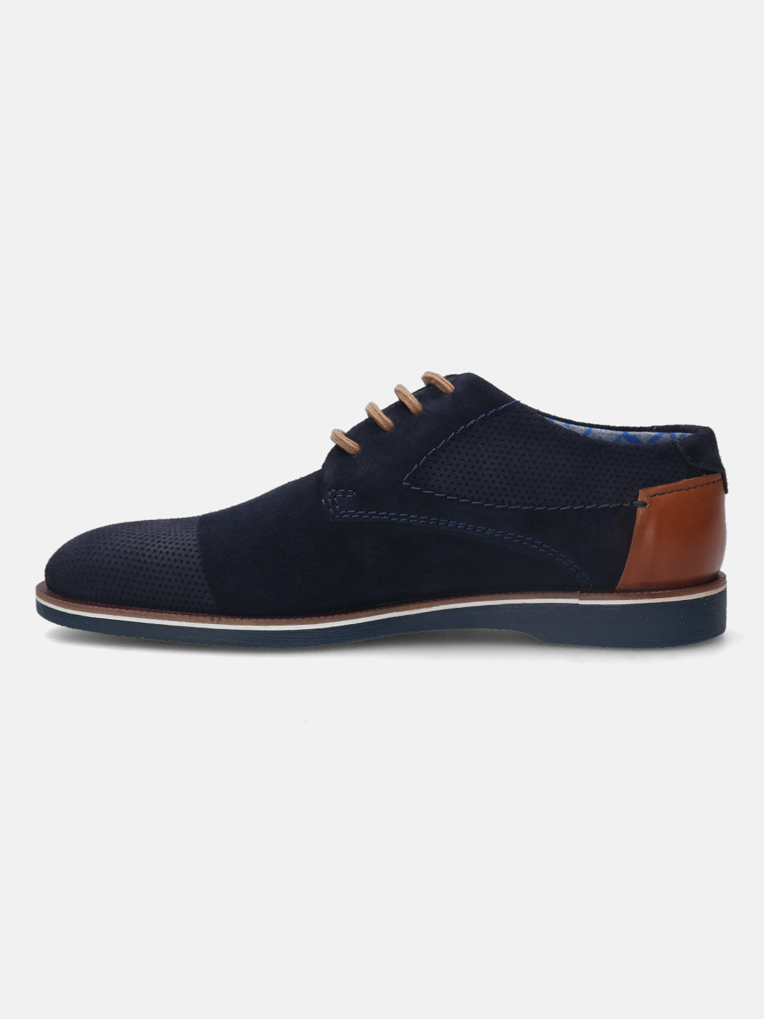 A blue Men's bugatti Derby featuring a pointed plain toe, zero heels heel. Made from suede leather with a durable tpr outsole, this laces design offers both style and comfort.