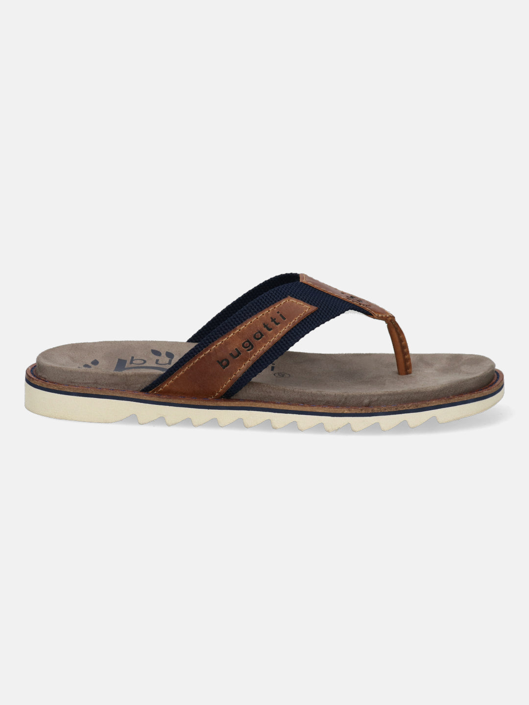 A blue Men's bugatti  Thongs featuring a round toe plain toe, zero heels heel. Made from textile with a durable eva outsole, this slide design offers both style and comfort.