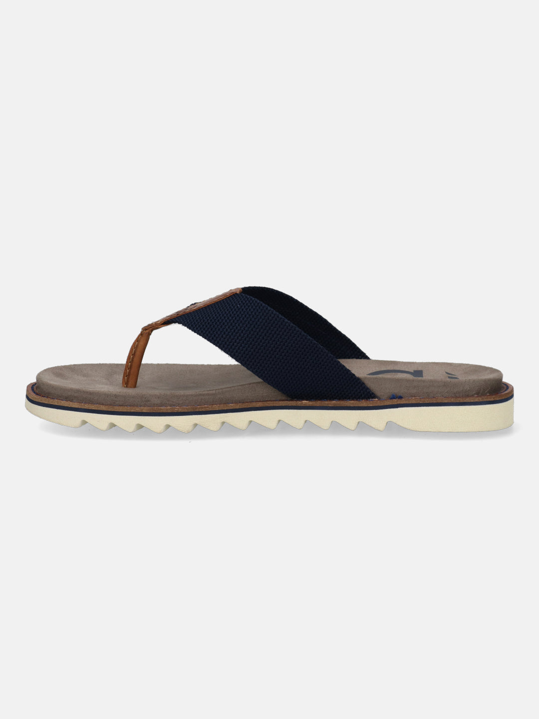 A blue Men's bugatti  Thongs featuring a round toe plain toe, zero heels heel. Made from textile with a durable eva outsole, this slide design offers both style and comfort.