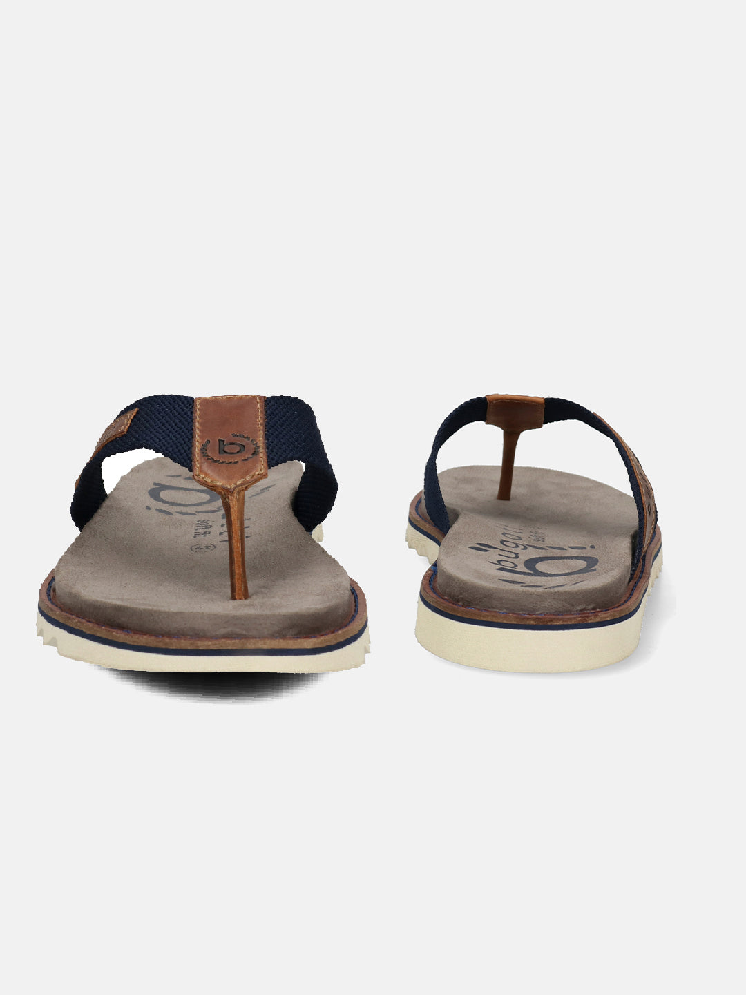 A blue Men's bugatti  Thongs featuring a round toe plain toe, zero heels heel. Made from textile with a durable eva outsole, this slide design offers both style and comfort.