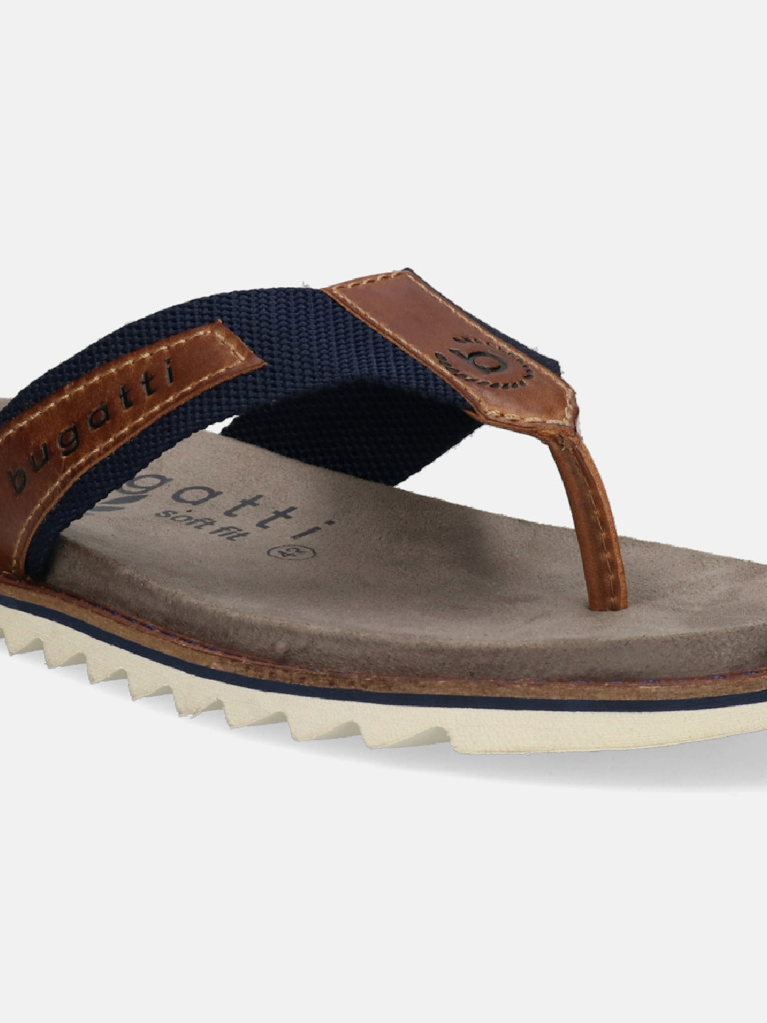 A blue Men's bugatti  Thongs featuring a round toe plain toe, zero heels heel. Made from textile with a durable eva outsole, this slide design offers both style and comfort.