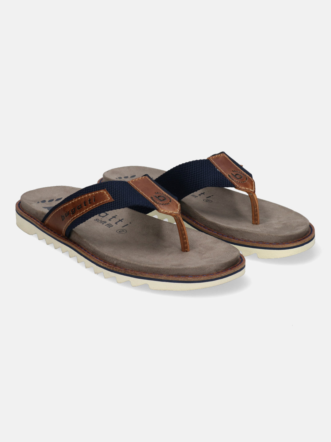 A blue Men's bugatti  Thongs featuring a round toe plain toe, zero heels heel. Made from textile with a durable eva outsole, this slide design offers both style and comfort.
