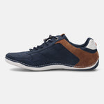 A blue Men's bugatti Sneakers featuring a round plain toe, zero heels heel. Made from synthetic with a durable tpr outsole, this laces design offers both style and comfort.