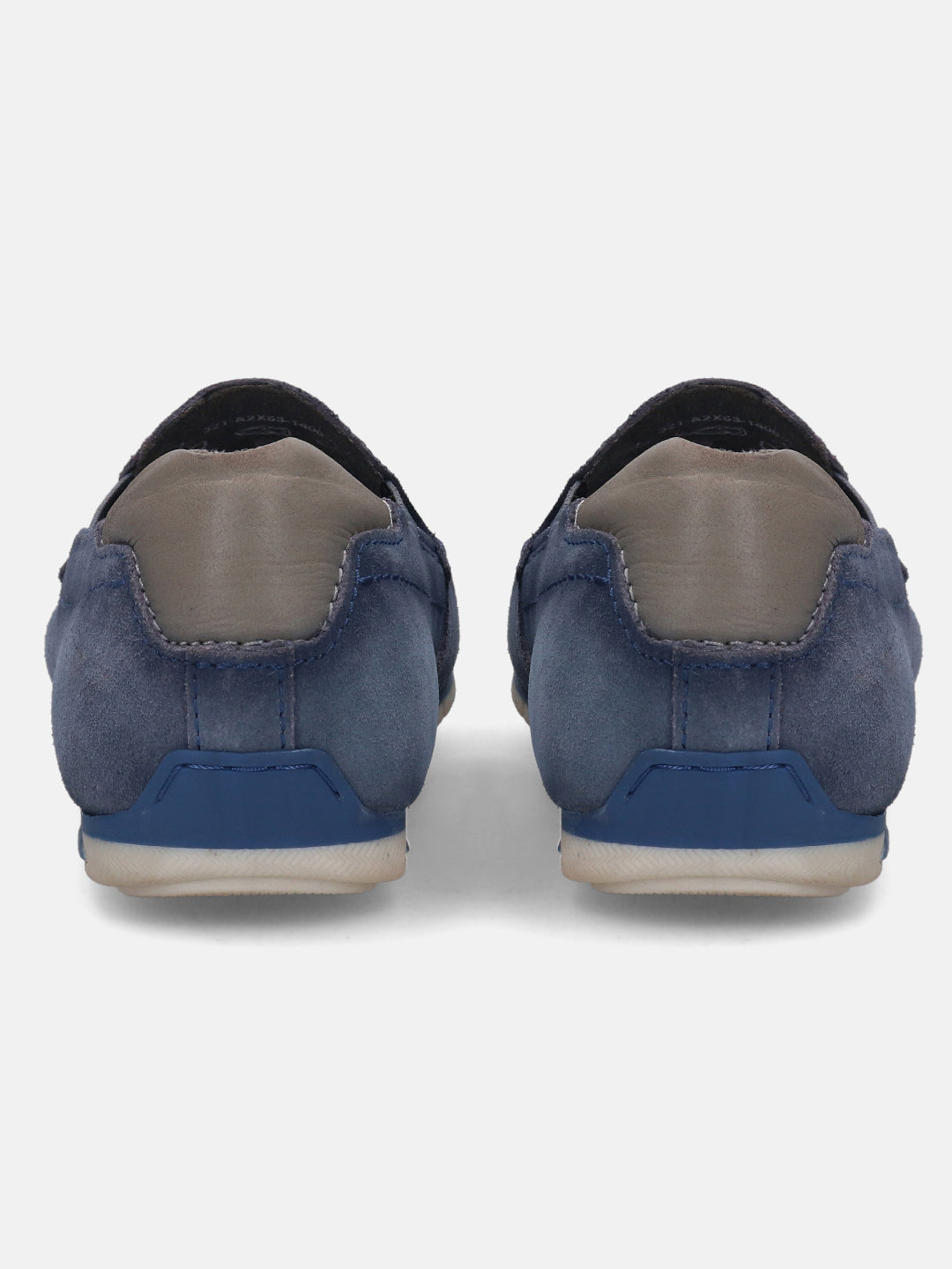 A blue Men's bugatti Casual Loafers featuring a round plain toe, zero heels heel. Made from suede leather with a durable tr outsole, this slip-on design offers both style and comfort.