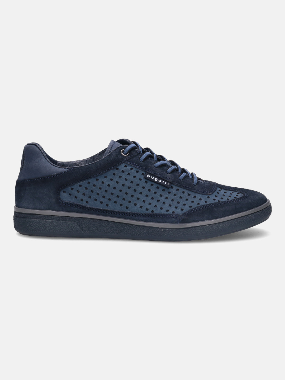A blue Men's bugatti  Sneakers featuring a round toe plain toe, zero heels heel, and a wide fit. Made from suede leather with a durable tpr outsole, this laces design offers both style and comfort.