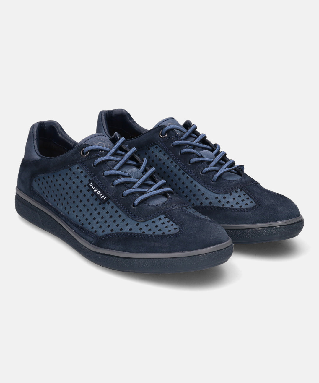 A blue Men's bugatti  Sneakers featuring a round toe plain toe, zero heels heel, and a wide fit. Made from suede leather with a durable tpr outsole, this laces design offers both style and comfort.