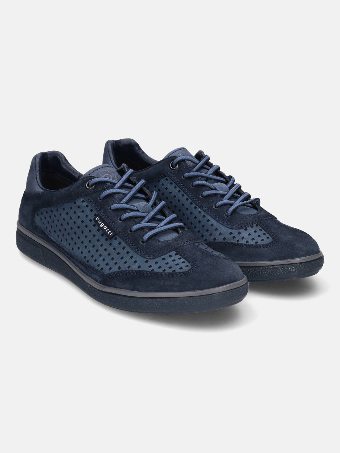 A blue Men's bugatti  Sneakers featuring a round toe plain toe, zero heels heel, and a wide fit. Made from suede leather with a durable tpr outsole, this laces design offers both style and comfort.