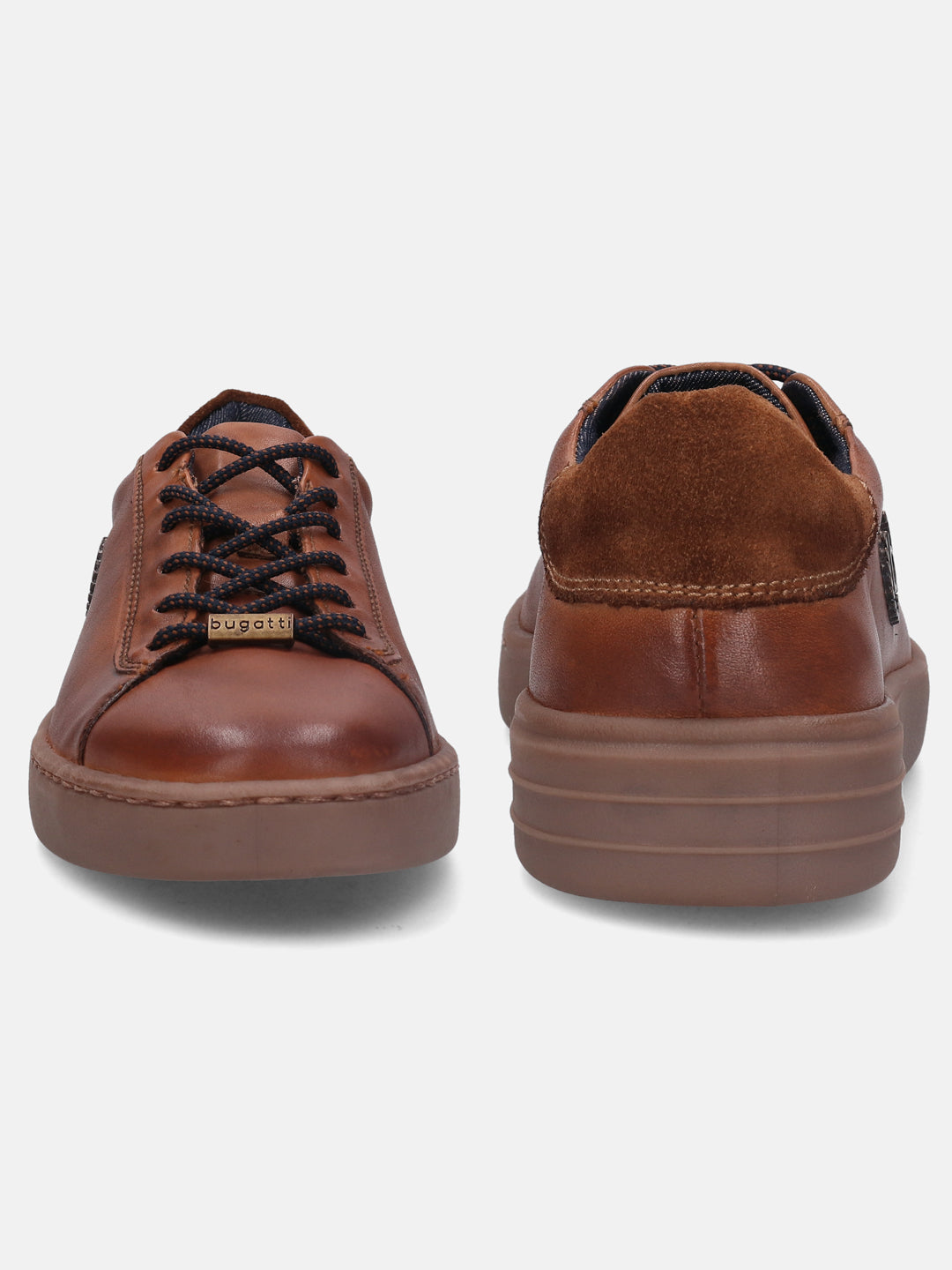 A cognac Men's bugatti  Sneakers featuring a round toe plain toe, zero heels heel. Made from premium genuine leather with a durable tr outsole, this laces design offers both style and comfort.