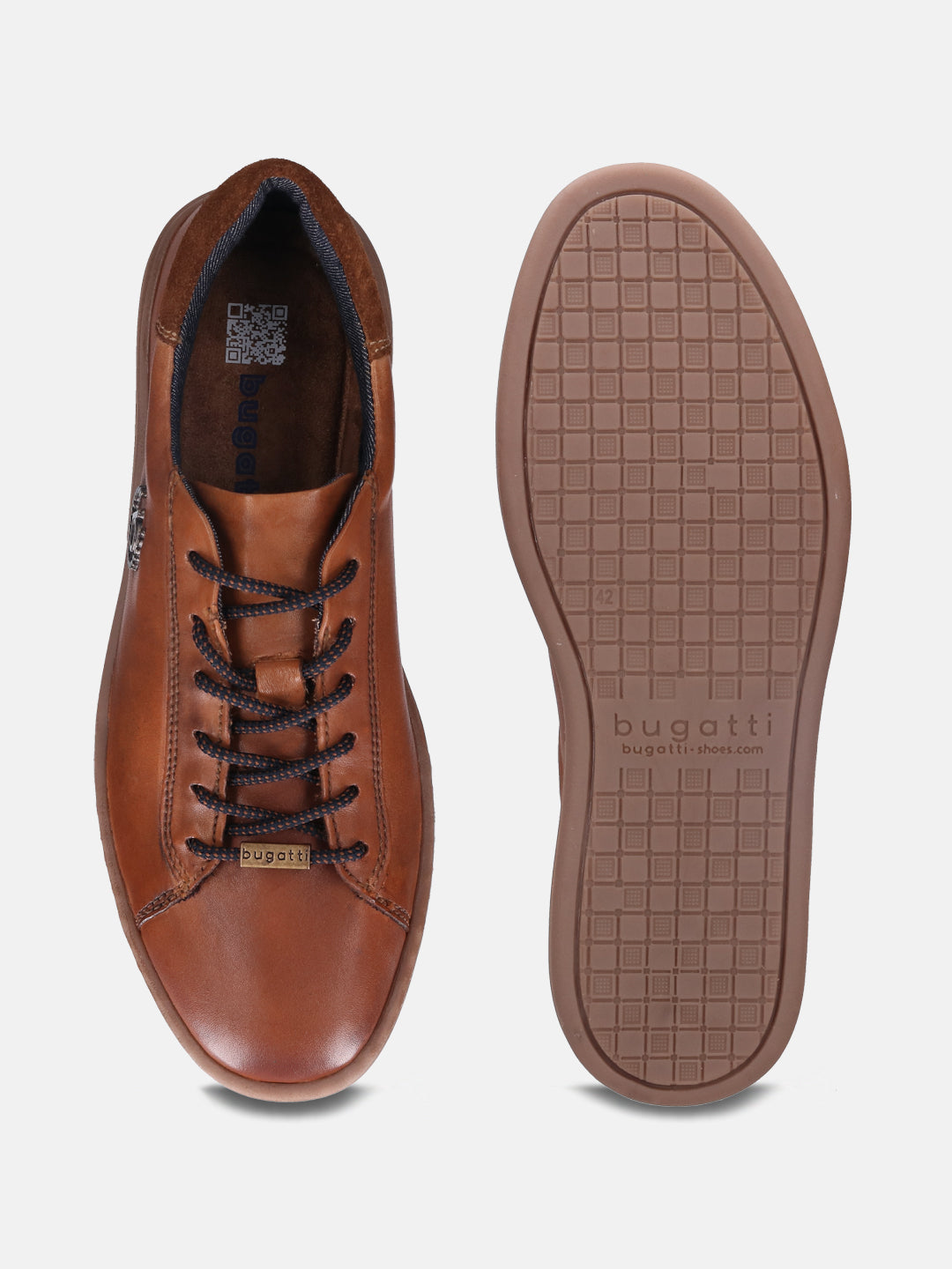 A cognac Men's bugatti  Sneakers featuring a round toe plain toe, zero heels heel. Made from premium genuine leather with a durable tr outsole, this laces design offers both style and comfort.