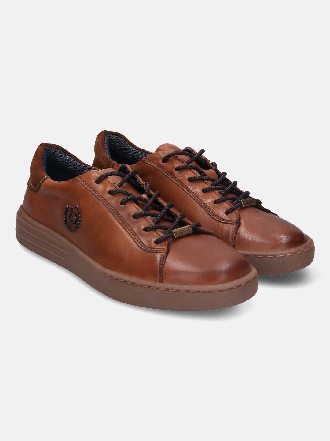 A cognac Men's bugatti  Sneakers featuring a round toe plain toe, zero heels heel. Made from premium genuine leather with a durable tr outsole, this laces design offers both style and comfort.