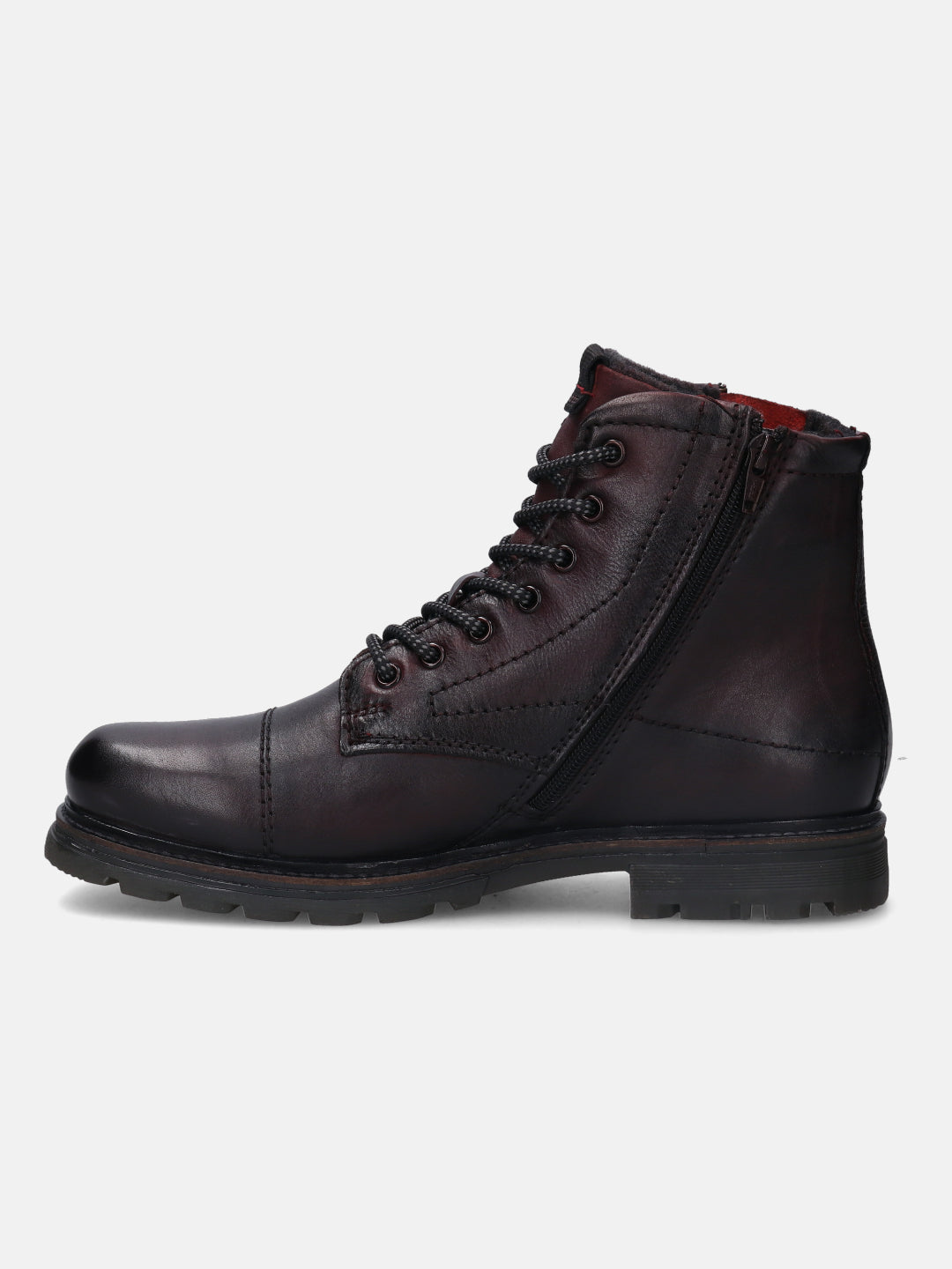 A grey Men's bugatti  Ankle Boots featuring a round toe toe cap, stacked heel, and a wide fit. Made from premium genuine leather with a durable tr outsole, this laces design offers both style and comfort.