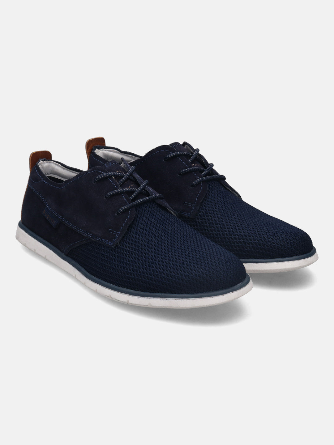 A blue Men's bugatti Derby featuring a pointed plain toe, zero heels heel. Made from textile with a durable tr outsole, this laces design offers both style and comfort.