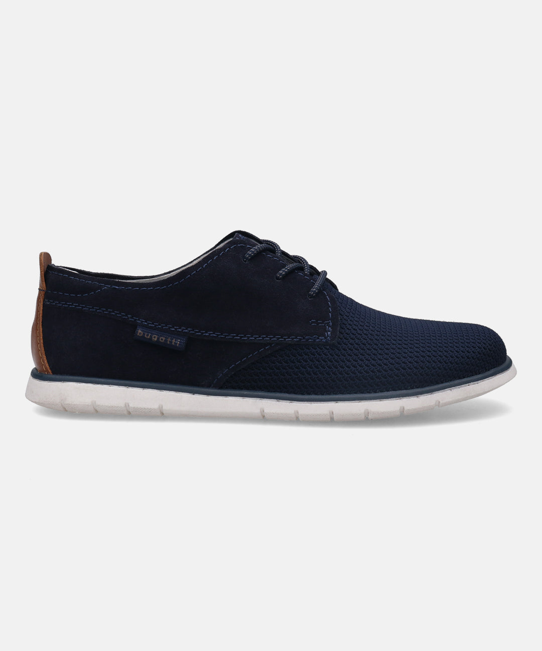 A blue Men's bugatti Derby featuring a pointed plain toe, zero heels heel. Made from textile with a durable tr outsole, this laces design offers both style and comfort.