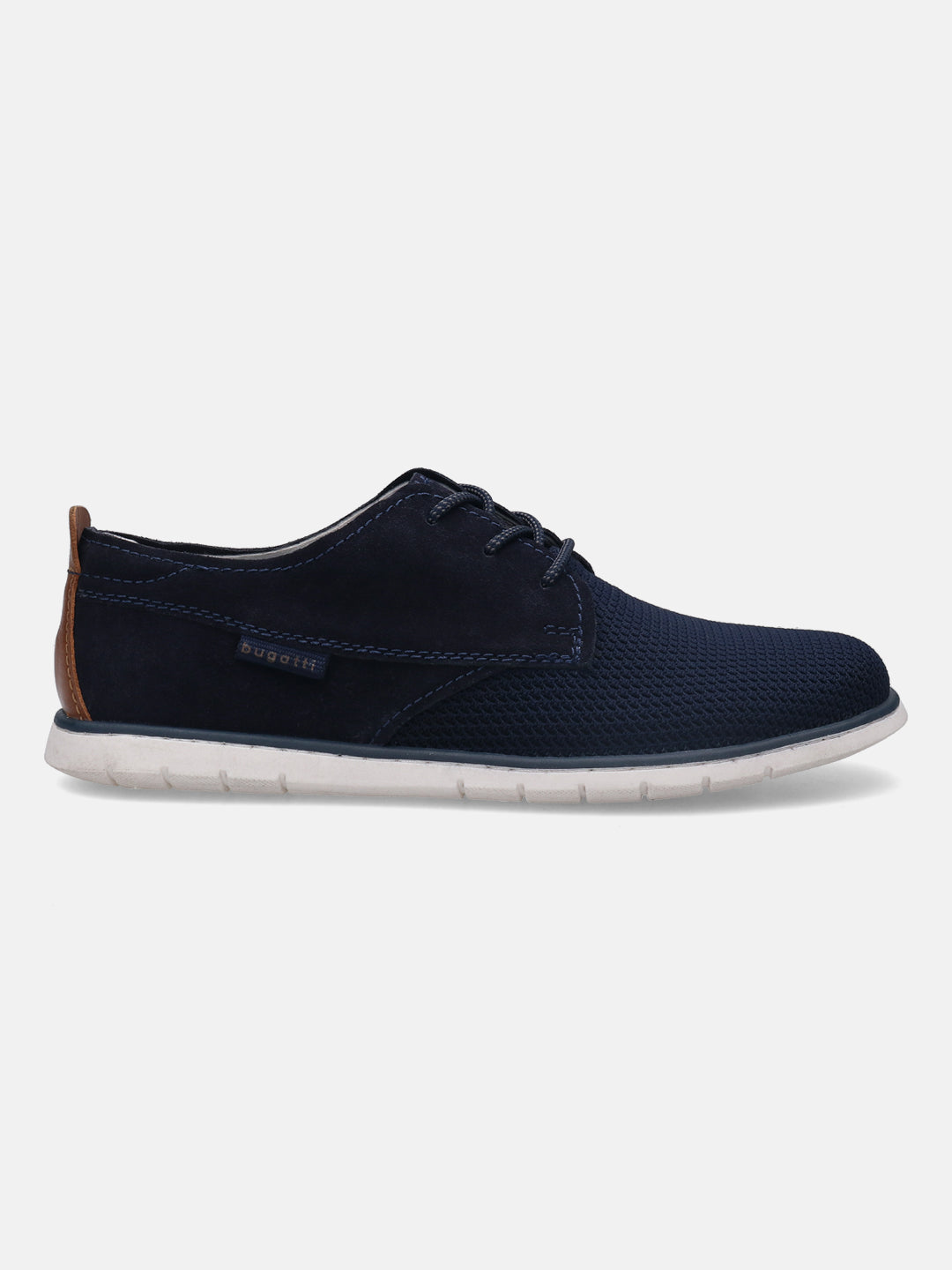 A blue Men's bugatti Derby featuring a pointed plain toe, zero heels heel. Made from textile with a durable tr outsole, this laces design offers both style and comfort.
